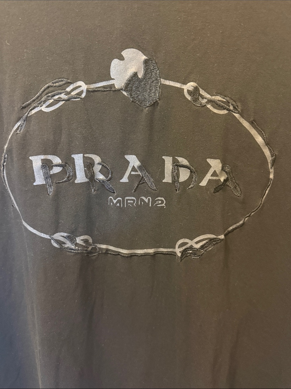 Prada Black Short-Sleeve Logo Tee with Embroidered Logo - Picture 2 of 4